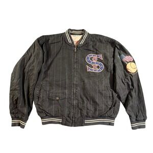 Vintage Mirage Chicago White Sox Bomber Jacket Mens Large Black Pinstripe MLB